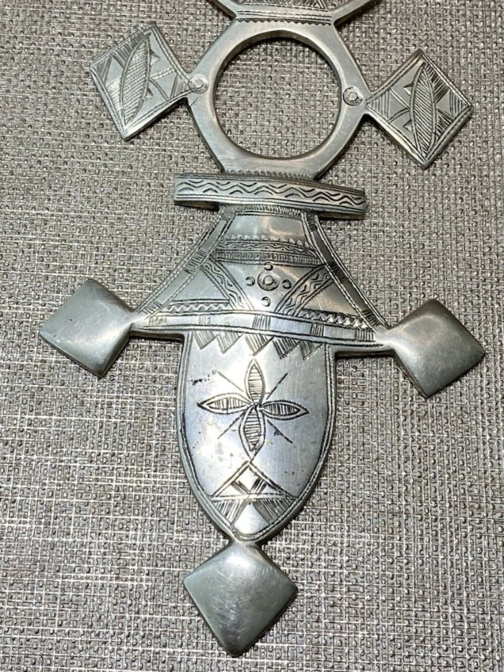 Large Antique Tuareg Silver Agadez Cross Pendant Saharan Berber Tribal Amulet